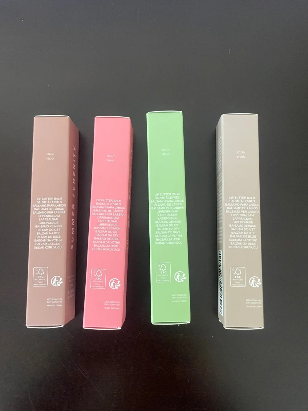 Summer Ferenity Lip Balm Set — Pink, Green, Taupe Shades